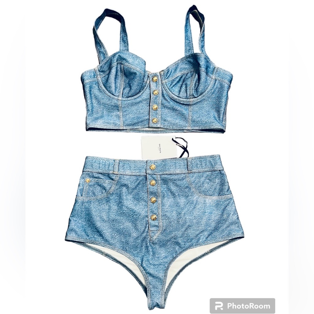 BALMAIN***Denim-Look Bikini Set***F40 US 8-10***$1150 - Picture 2 of 3